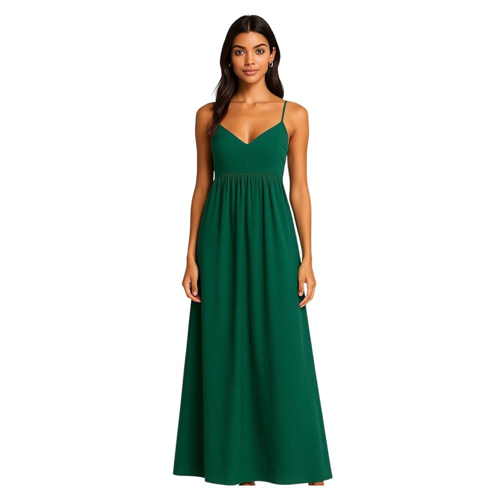 Amanda Uprichard 100% Silk Green Maxi Bridesmaid Dress Medium Floor Length Gown